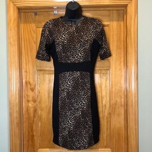 Michael Kors Leopard Print & Black Sheath Dress